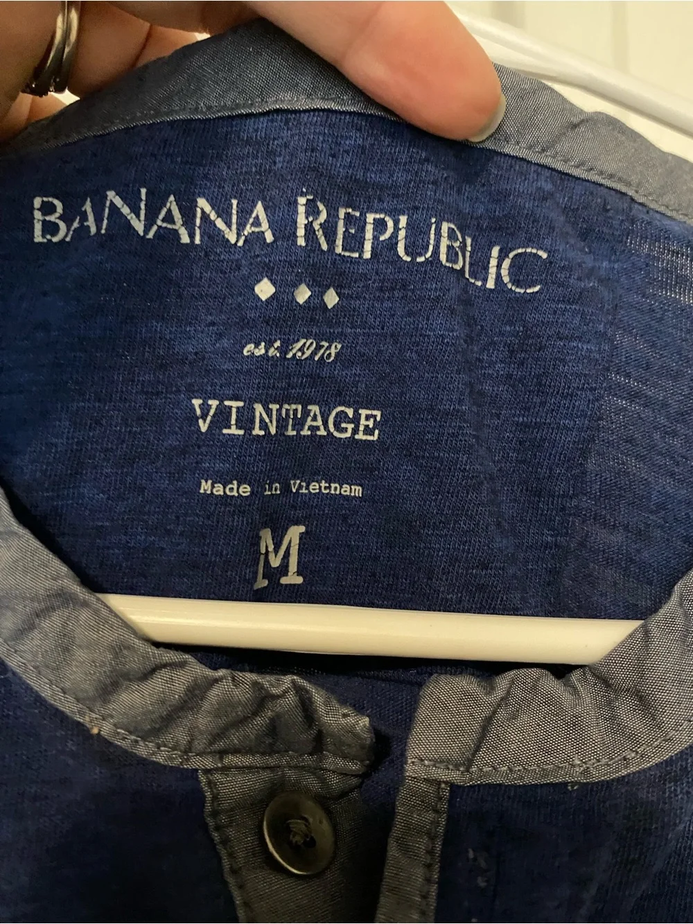 Banana Republic Navy Short-Sleeve Henley with Gray Trim